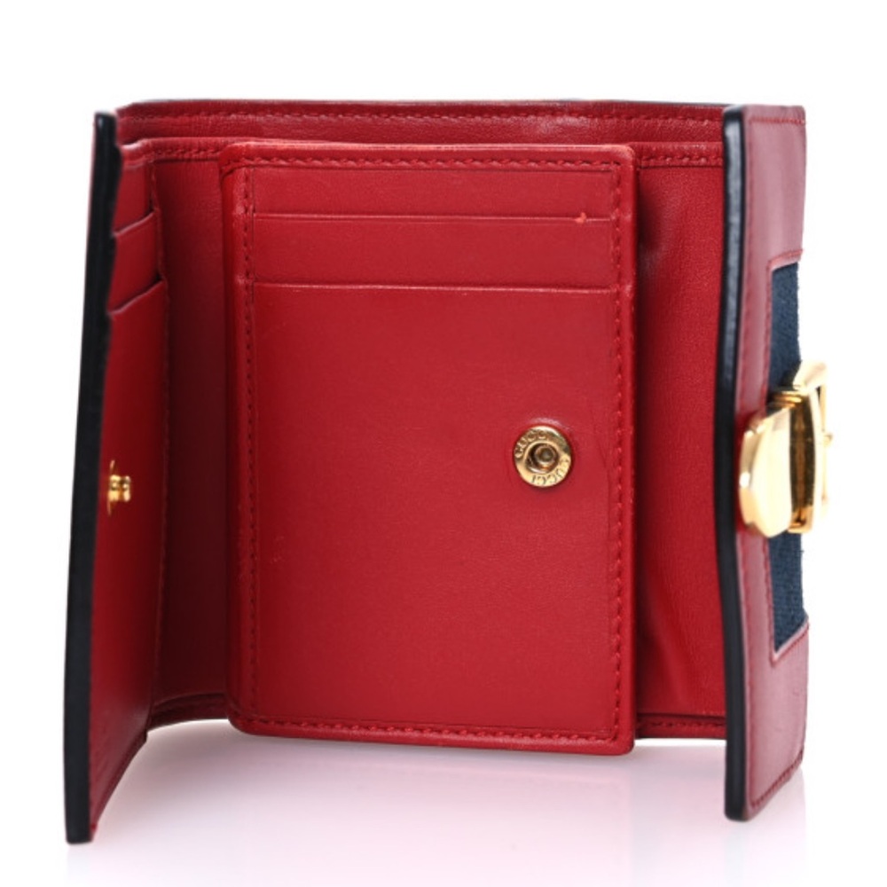 Authentic GUCCI Sylvie Web Accent Compact Leather Trifold Wallet Gold EUC - Picture 6 of 10